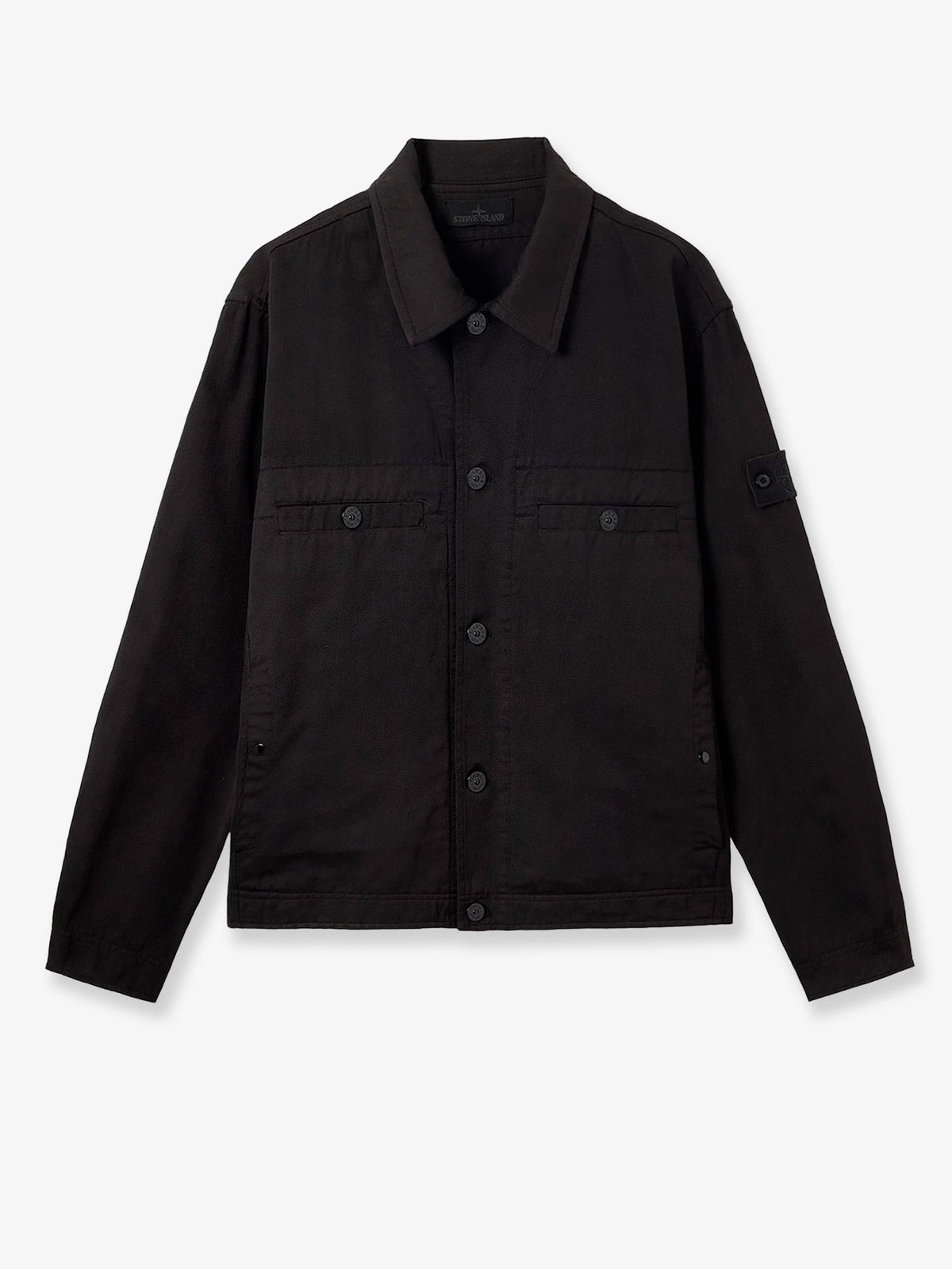 Stone Island Men's Raw Hand Wool Cotton Gabardine TC Si: Ghost Wool and Cotton Blend Jacket Black