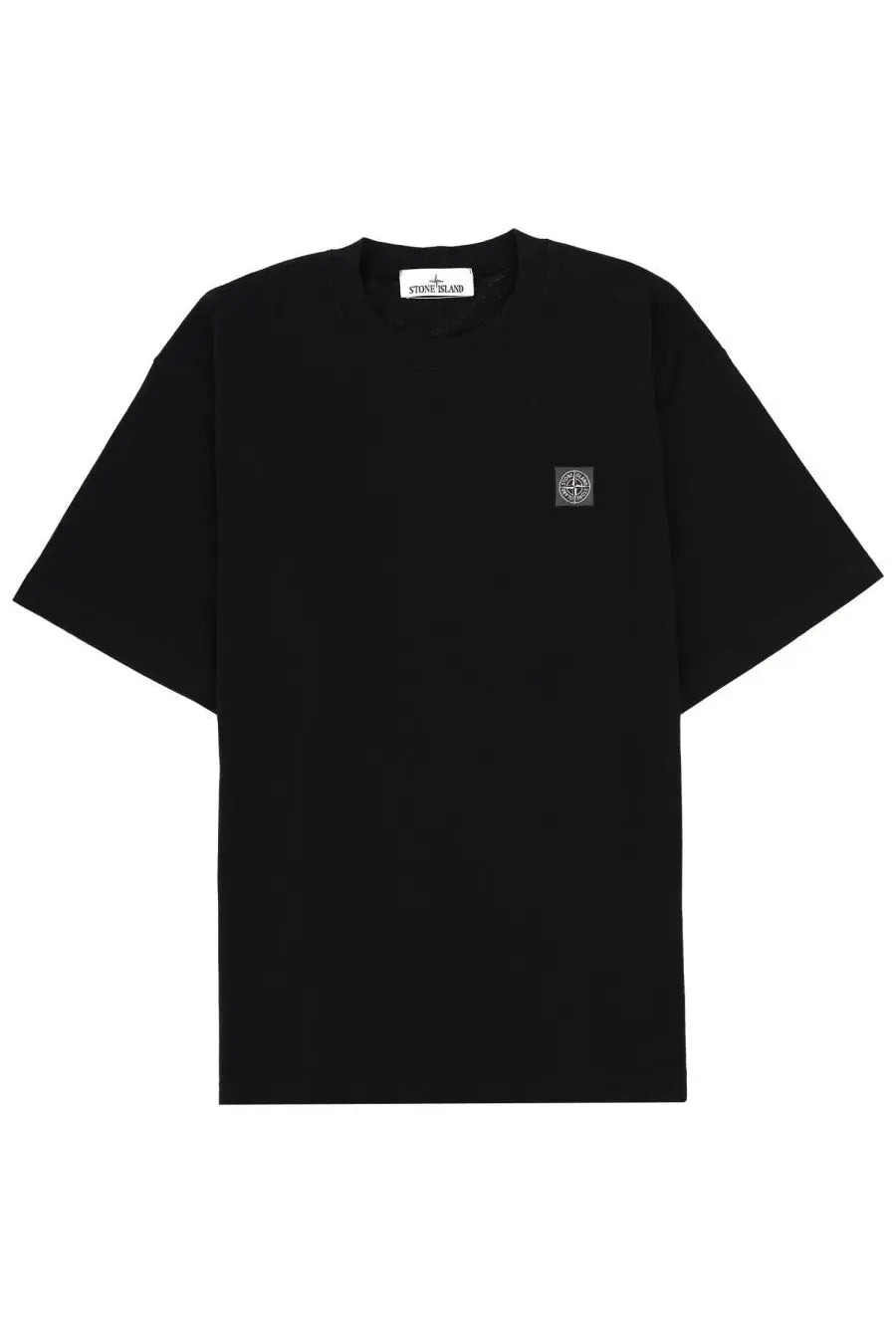 Stone Island men’s black t-shirt made of soft fabric with a subtle embroidered logo on the chest for casual wear