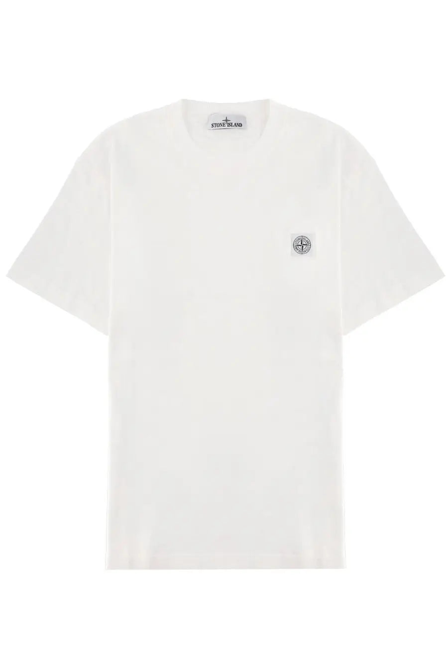 Stone island men’s white shirt with subtle chest pocket and embroidered compass logo on left side