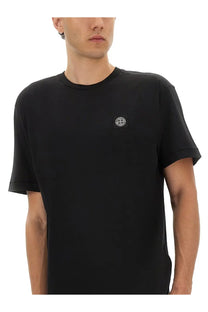 Stone Island men’s slim fit black short-sleeved t-shirt with small square embroidered logo on left chest