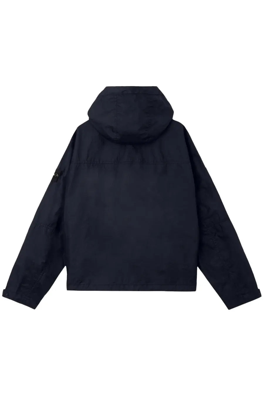 Stone island men’s technical fabric black hooded jacket with sleek minimalist design and subtle sleeve branding