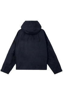 Stone island men’s technical fabric black hooded jacket with sleek minimalist design and subtle sleeve branding