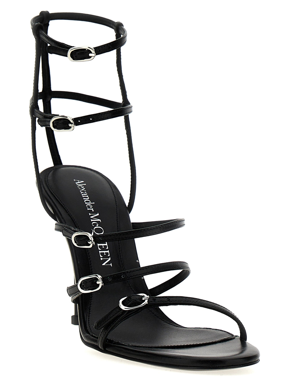 Alexander McQueen Strap Leather Sandals Black, view 2