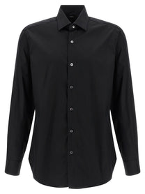Barba Stretch Cotton Shirt Black