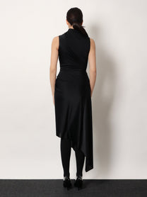 Balenciaga Women's Stretch Fabric Long Asymmetrical Dress Black