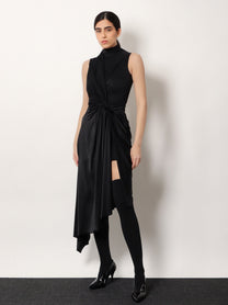 Balenciaga Women's Stretch Fabric Long Asymmetrical Dress Black