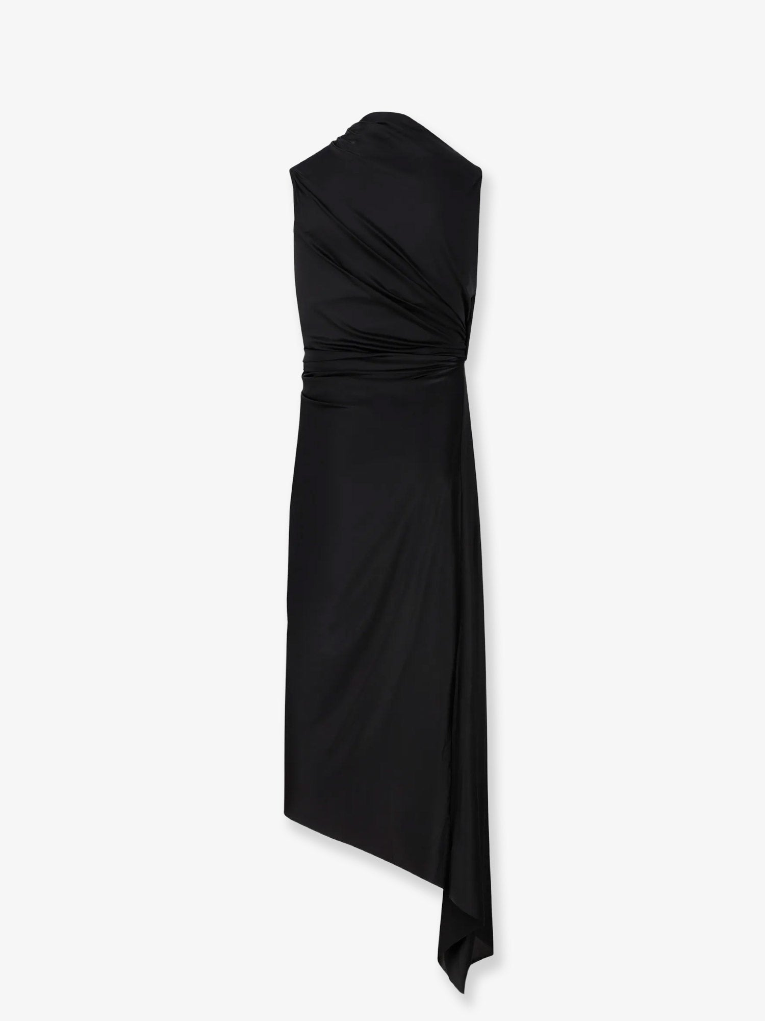 Balenciaga Women's Stretch Fabric Long Asymmetrical Dress Black
