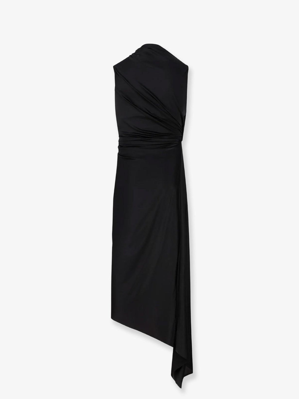 Balenciaga Women's Stretch Fabric Long Asymmetrical Dress Black, view 4