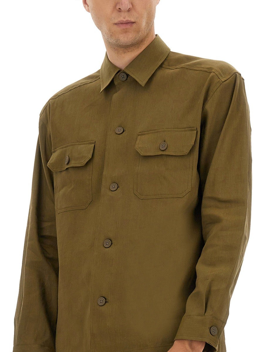 Boss Men's Stretch Linen and Viscose Shirt Brown