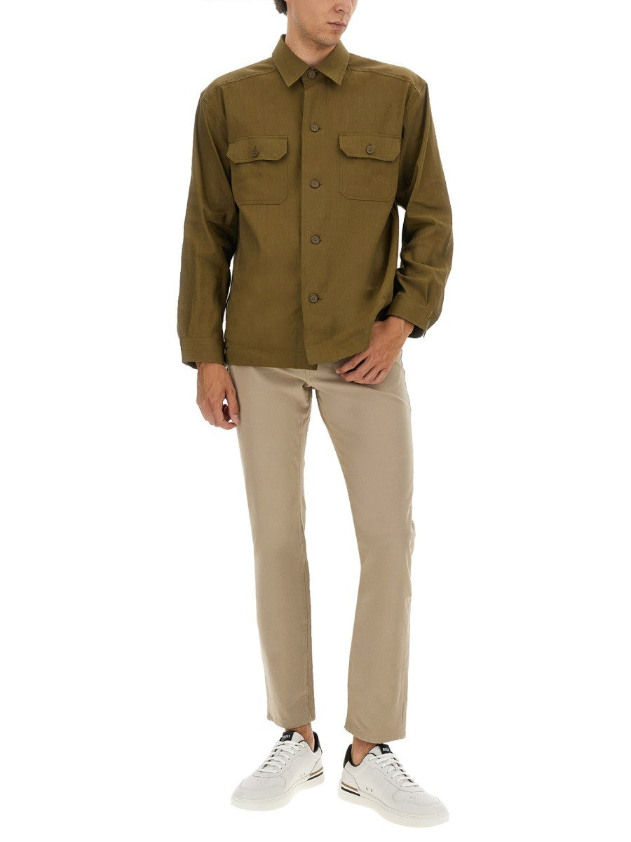 Boss Men's Stretch Linen and Viscose Shirt Brown