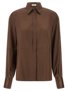 Brunello Cucinelli Stretch Silk Satin Shirt Brown