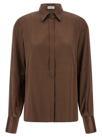Brunello Cucinelli Stretch Silk Satin Shirt Brown