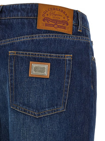 Dolce &amp; Gabbana Stretched Pleated Trompe Loeil Jeans Blue