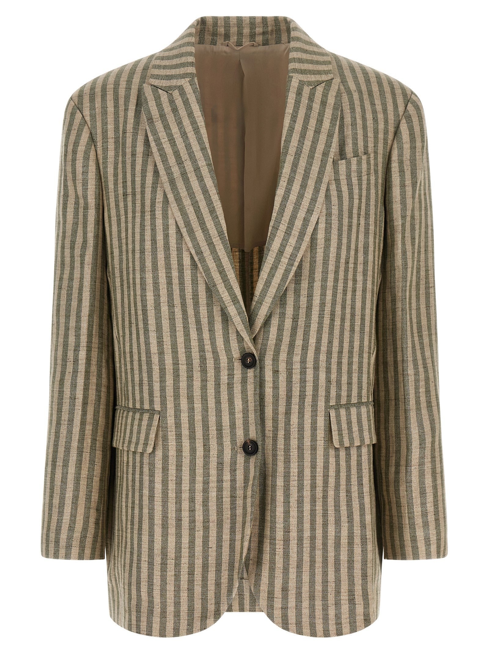 Brunello Cucinelli Striped Blazer Green