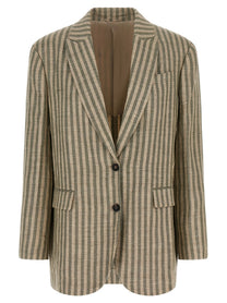 Brunello Cucinelli Striped Blazer Green