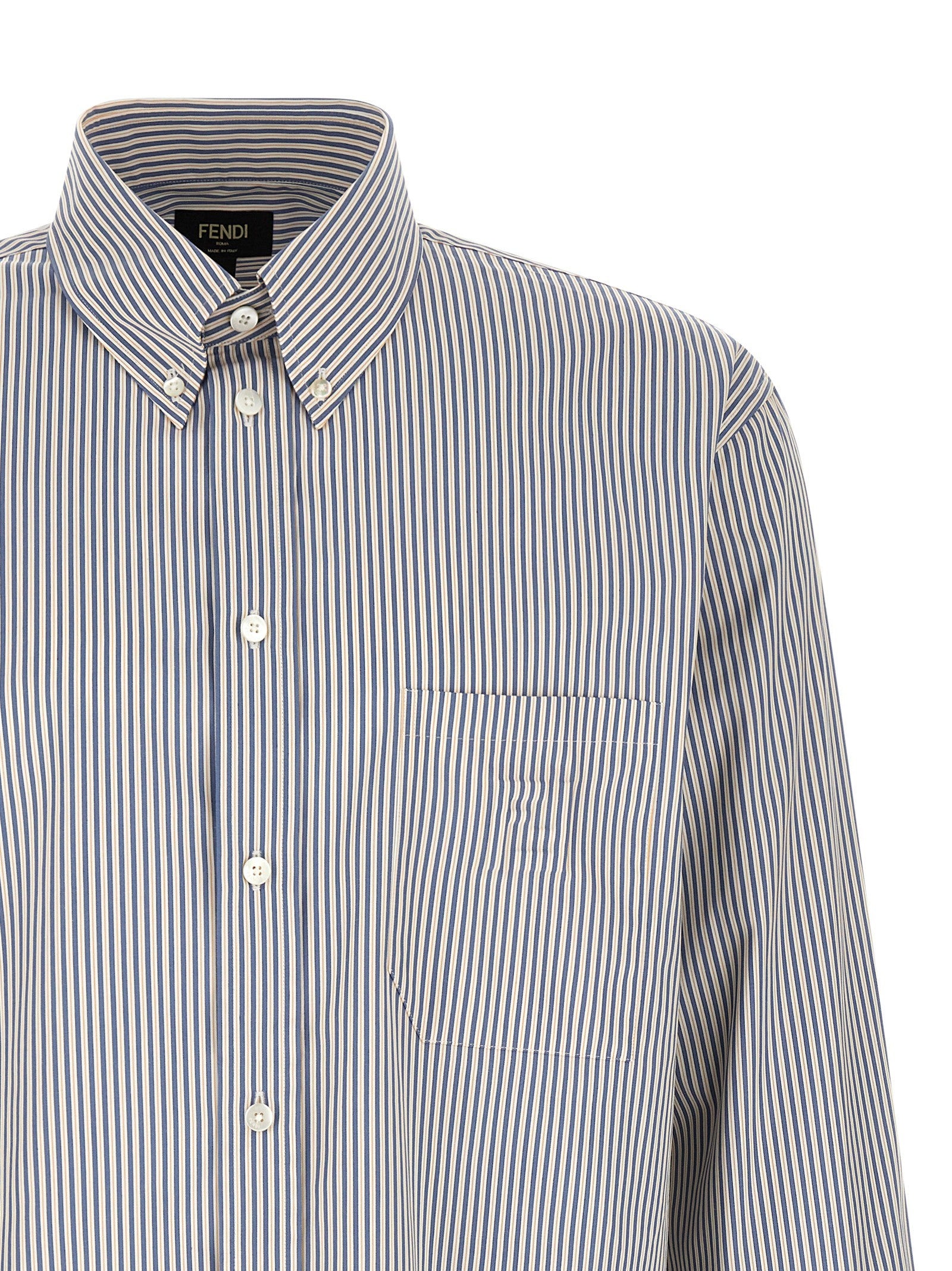 Fendi Striped Button Down Shirt Blue