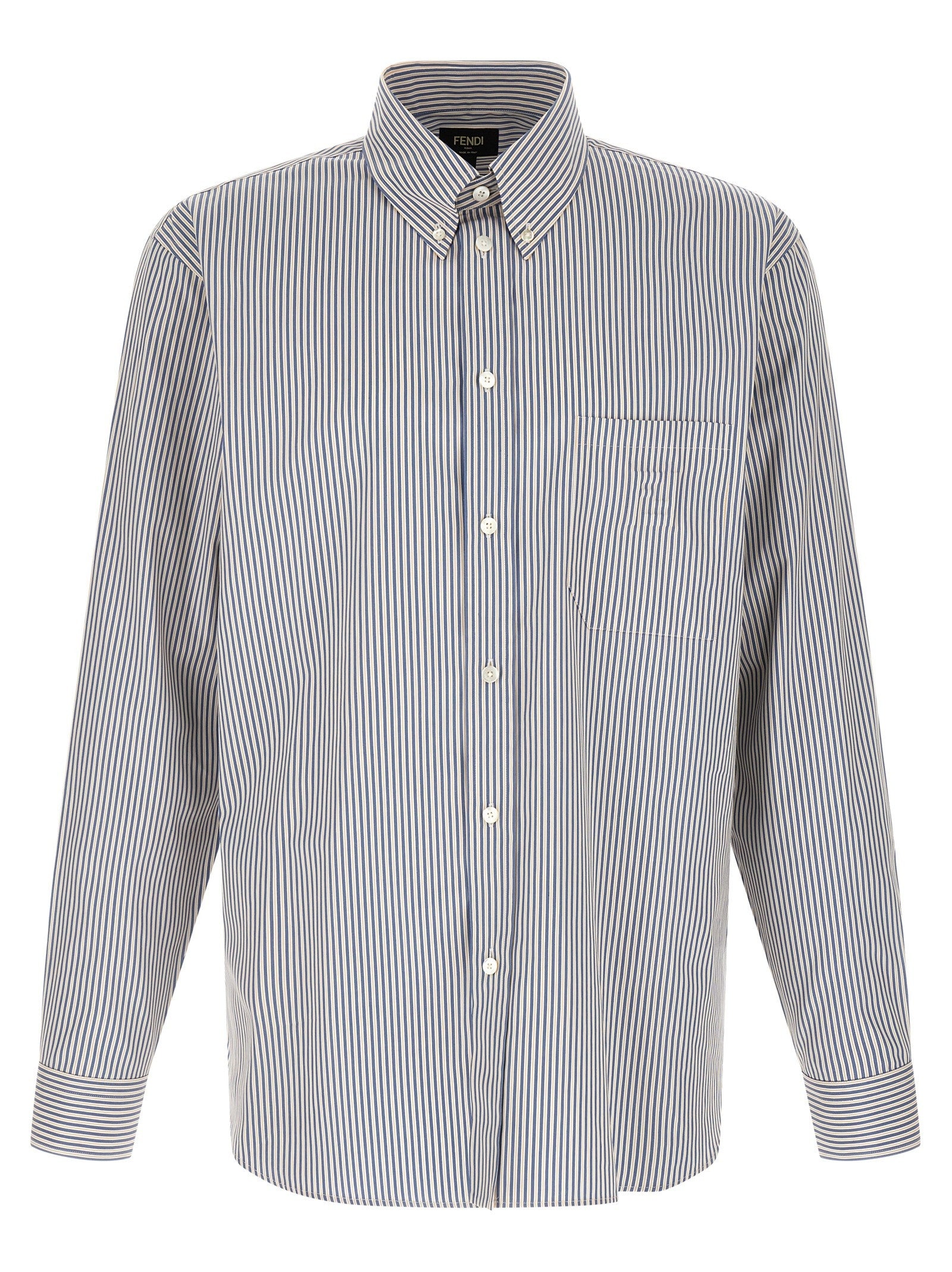Fendi Striped Button Down Shirt Blue