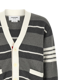 Thom Browne Striped Cardigan Grey