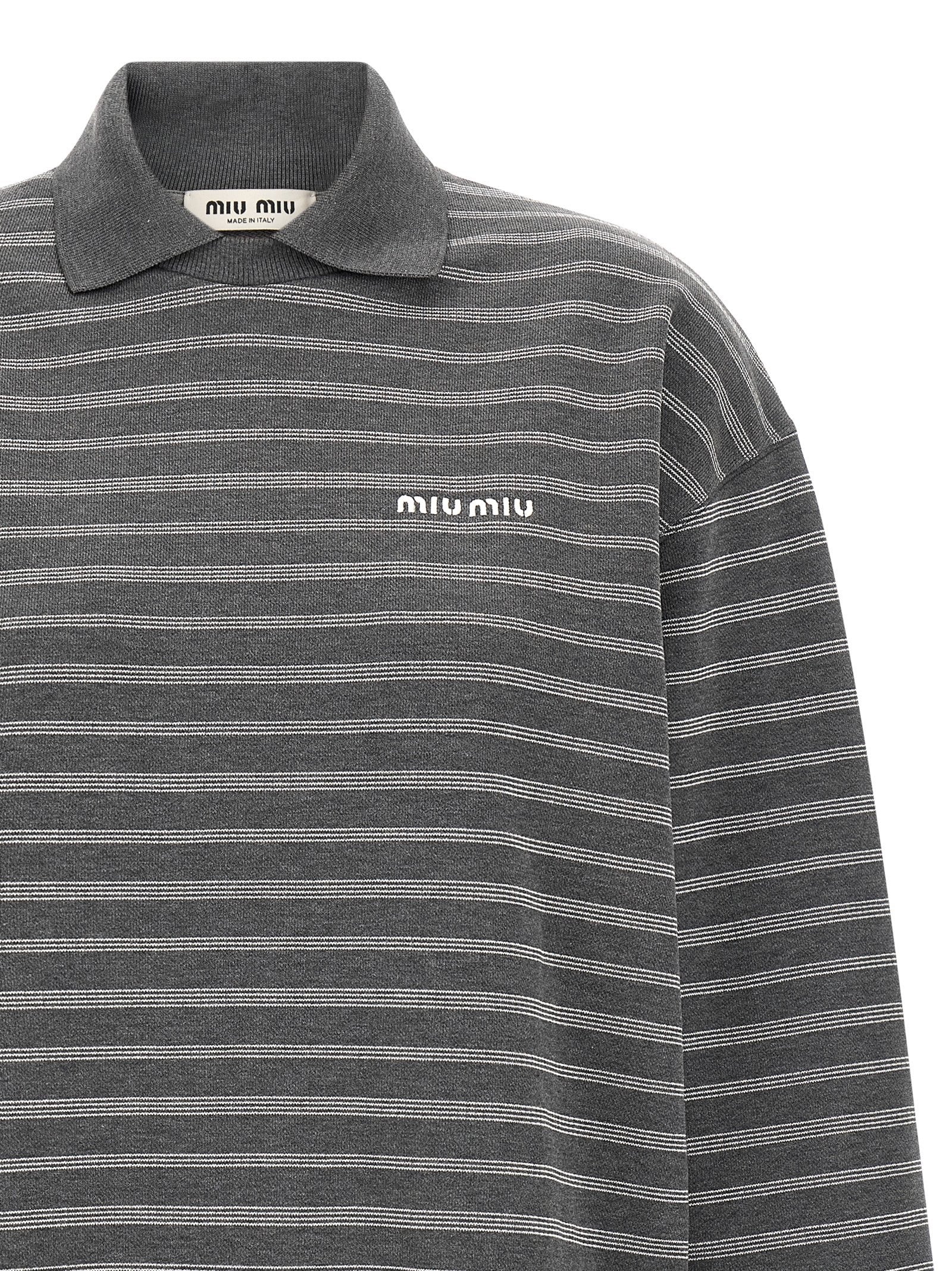 Miu Miu Striped Collared Sweatshirt Gold