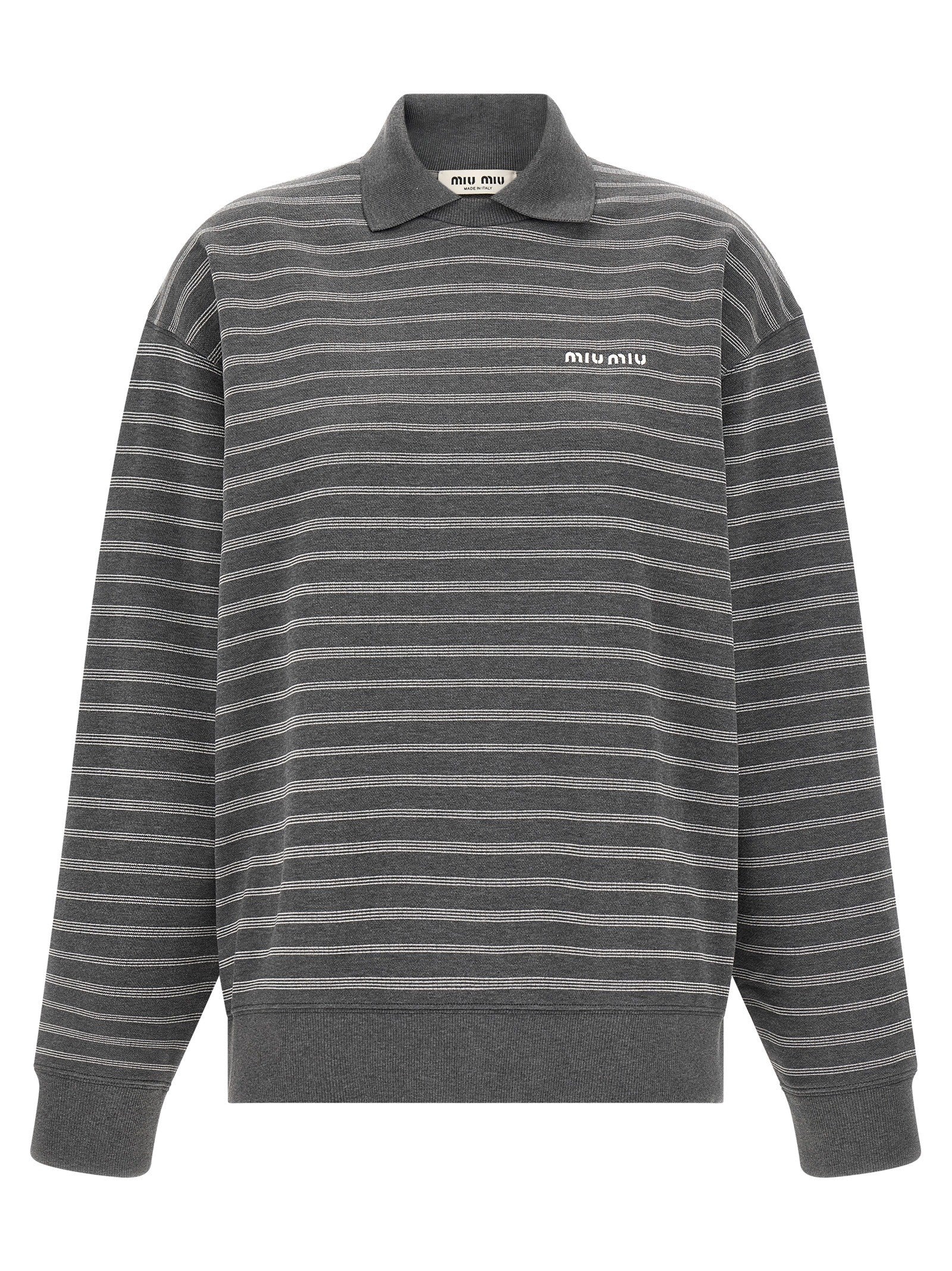 Miu Miu Striped Collared Sweatshirt Gold