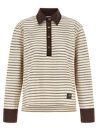 Ganni Striped Cotton Polo Shirt Brown