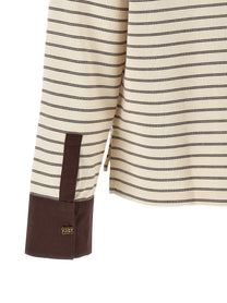 Ganni Striped Cotton Polo Shirt Brown