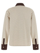 Ganni Striped Cotton Polo Shirt Brown, view 2