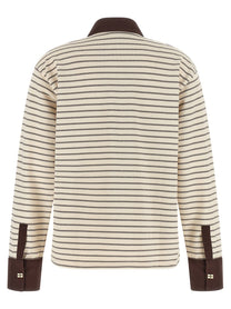 Ganni Striped Cotton Polo Shirt Brown