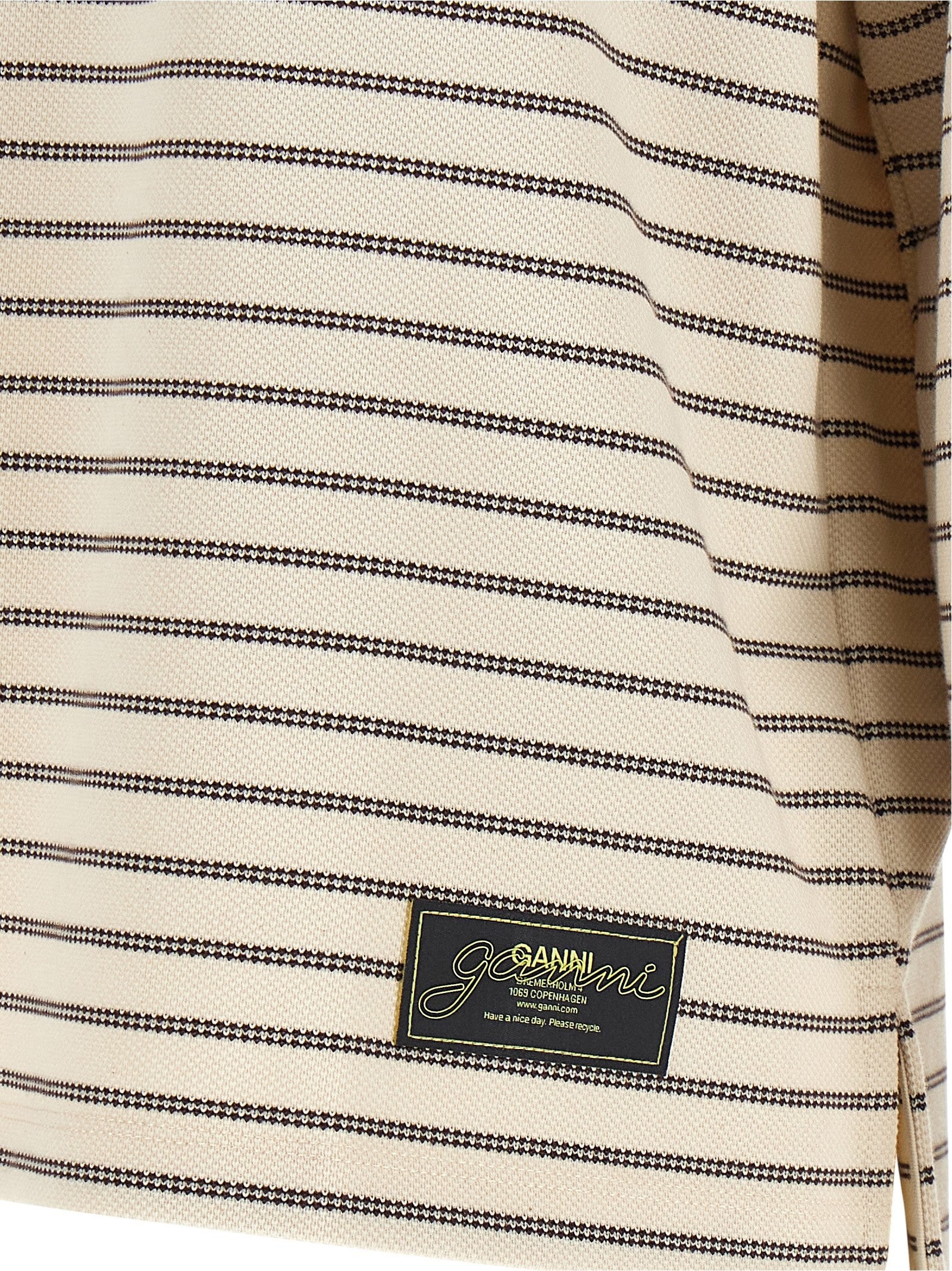 Ganni Striped Cotton Polo Shirt Brown