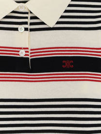 Celine Women's Striped Cotton Polo Sweater Black