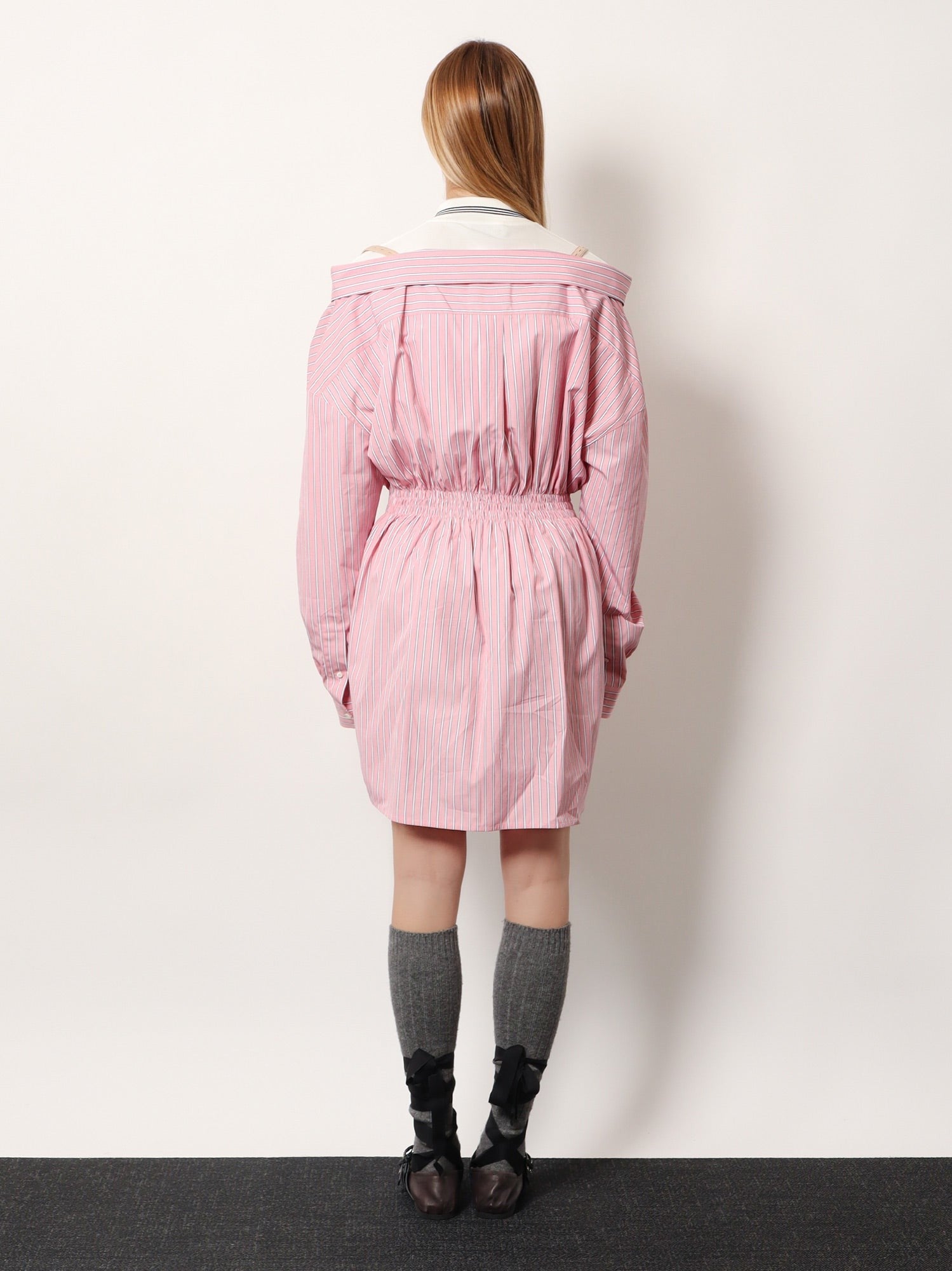 Miu Miu Women's Striped Cotton Shirt Dress Pink