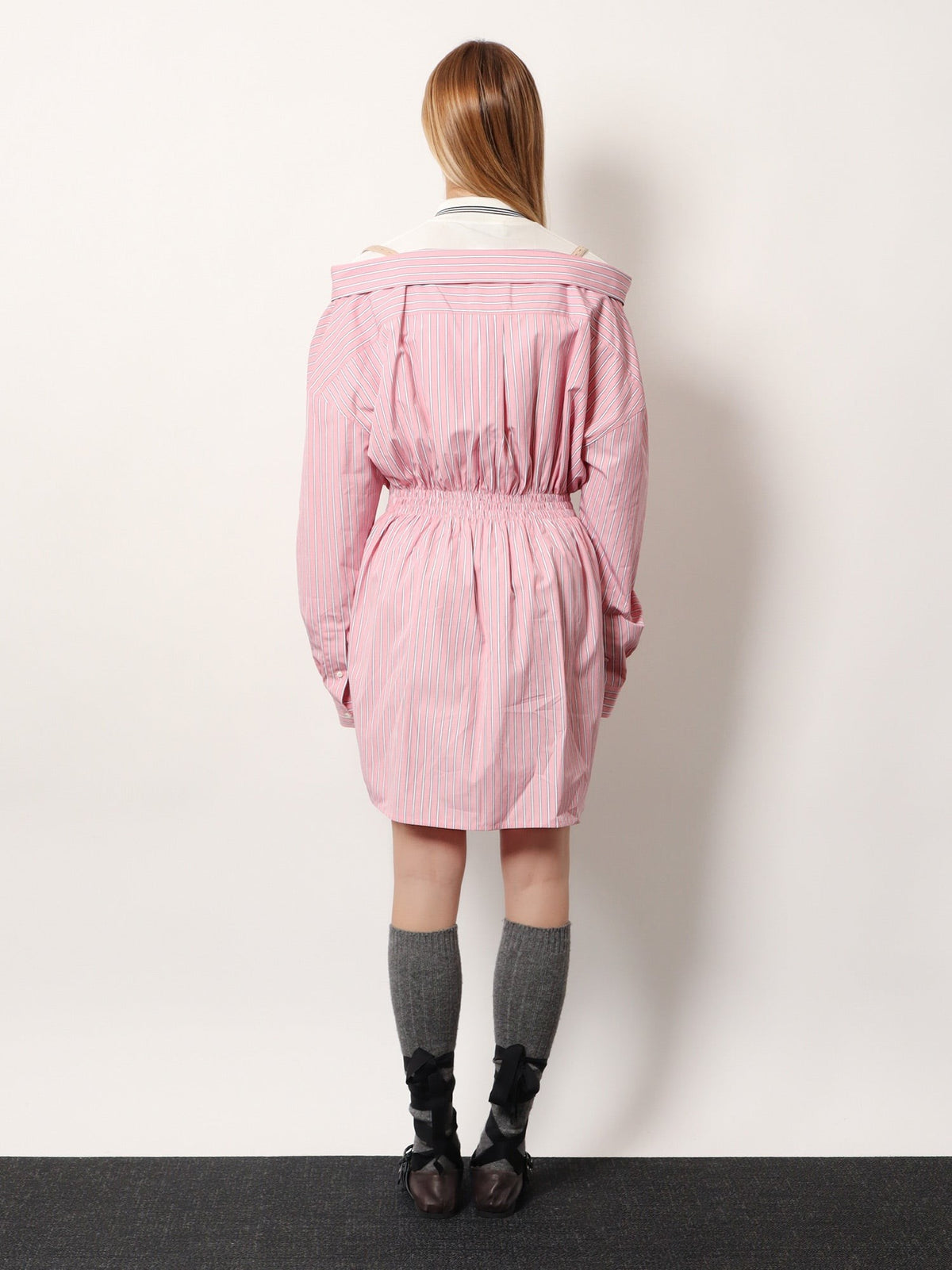 Miu Miu Women's Striped Cotton Shirt Dress Pink, view 3