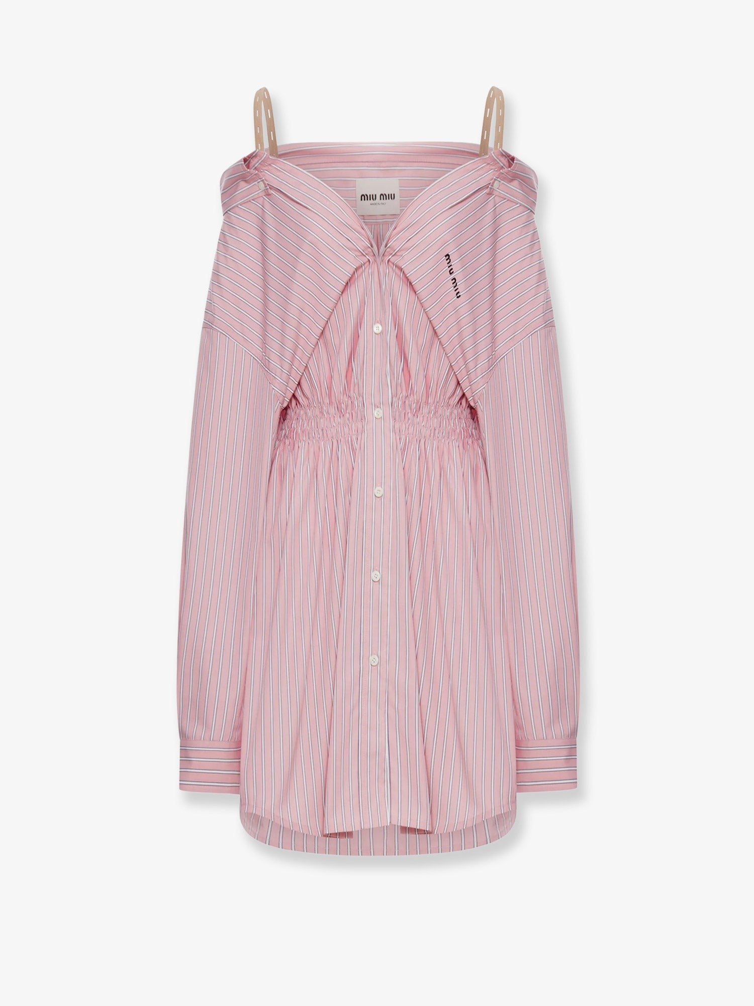 Miu Miu Women's Striped Cotton Shirt Dress Pink