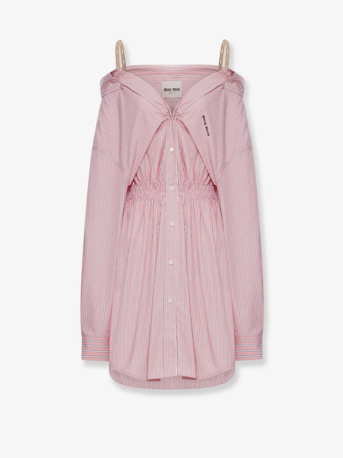 Miu Miu Women's Striped Cotton Shirt Dress Pink