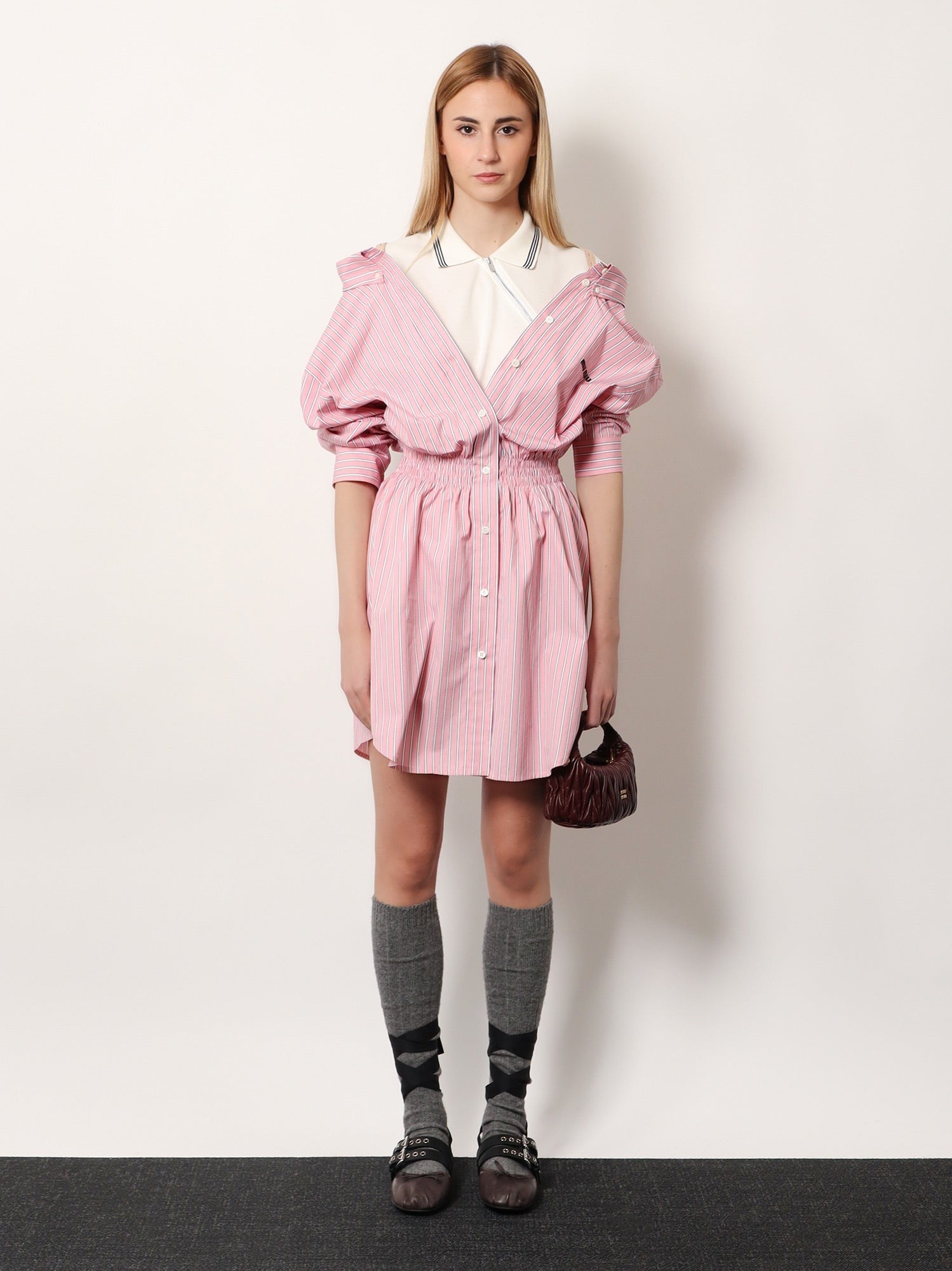 Miu Miu Women's Striped Cotton Shirt Dress Pink