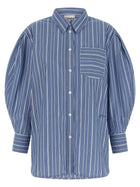 Ganni Striped Cotton Shirt Blue