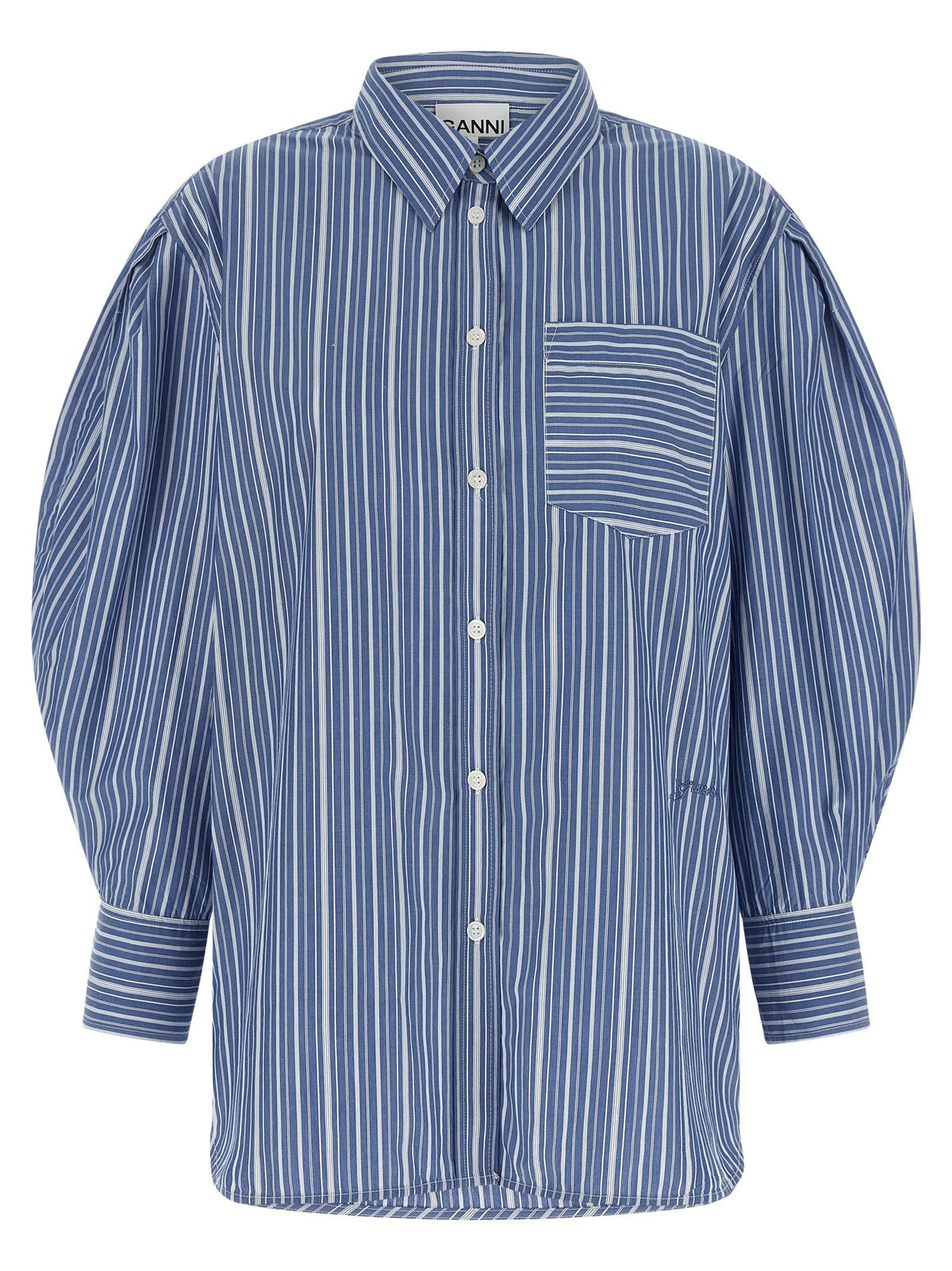 Ganni Striped Cotton Shirt Blue