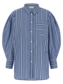 Ganni Striped Cotton Shirt Blue