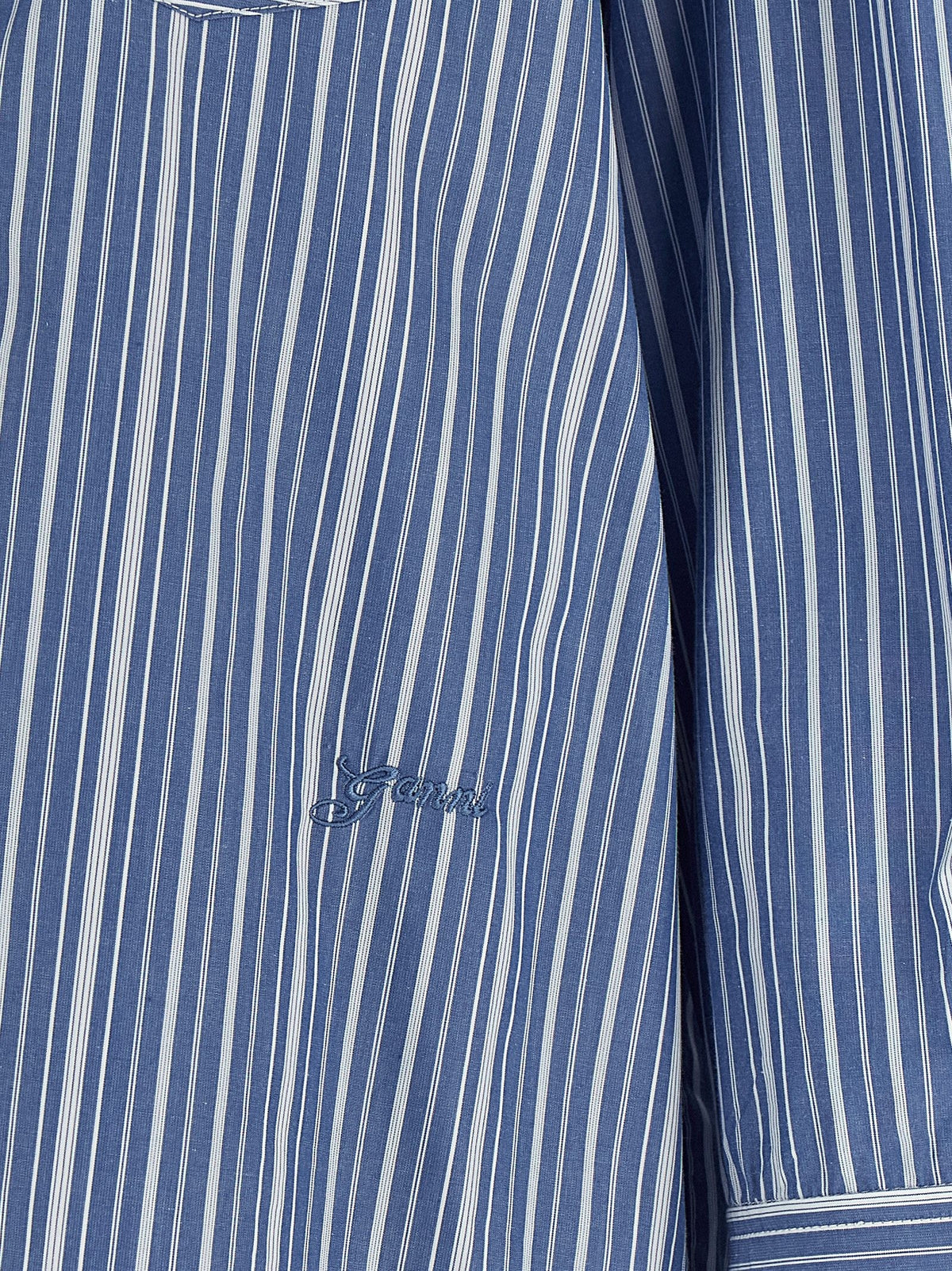 Ganni Striped Cotton Shirt Blue