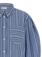 Ganni Striped Cotton Shirt Blue