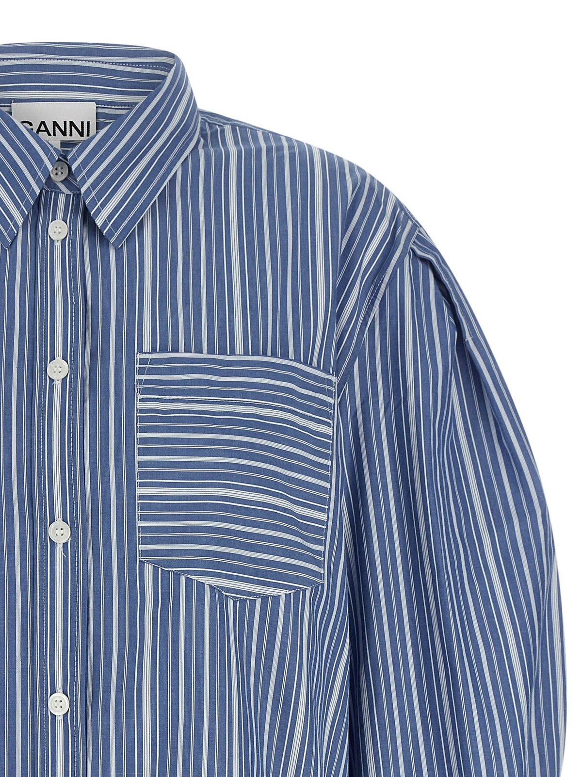 Ganni Striped Cotton Shirt Blue