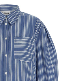 Ganni Striped Cotton Shirt Blue