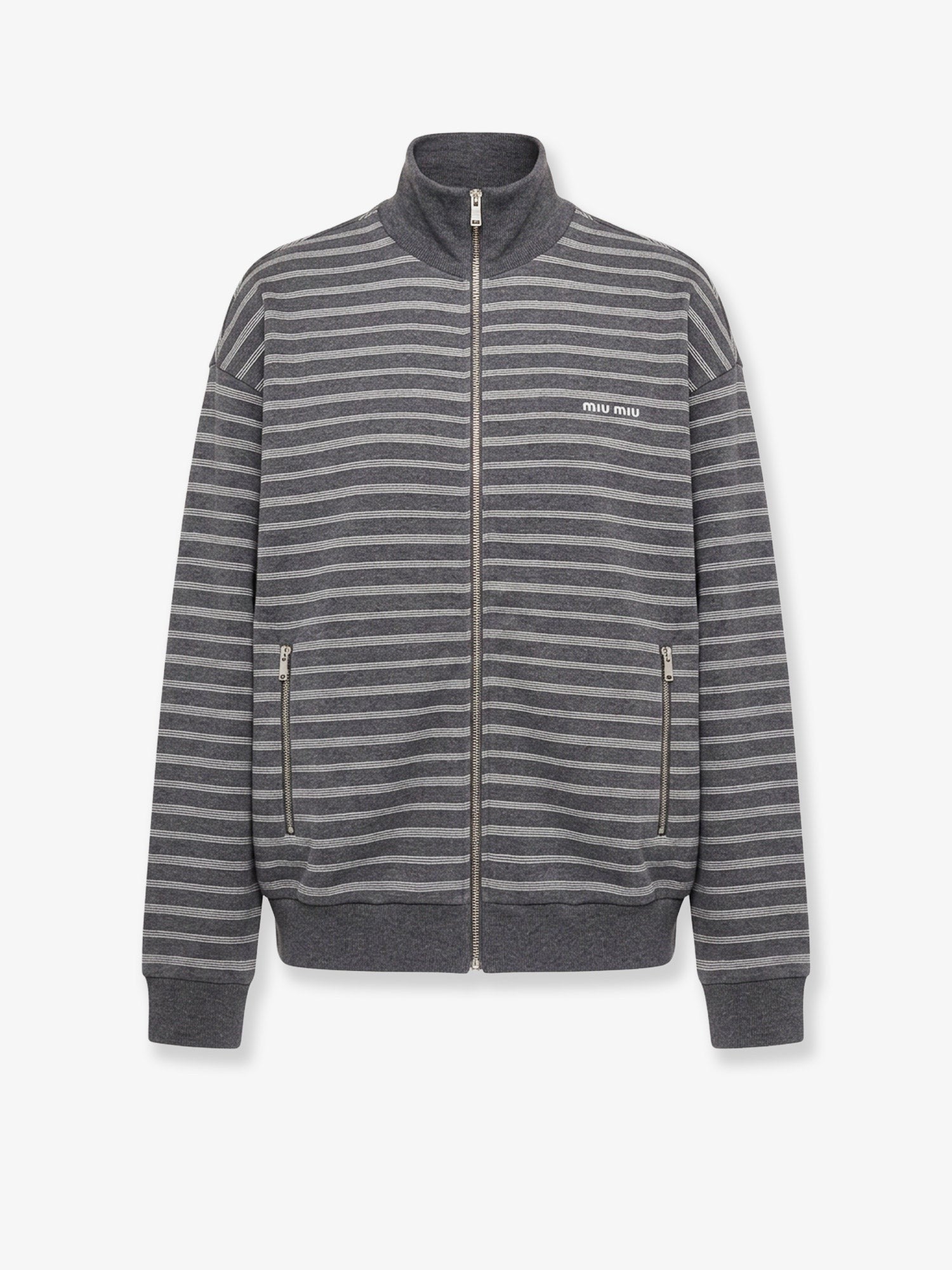 Miu Miu Women's Striped Cotton Sweatshirt White