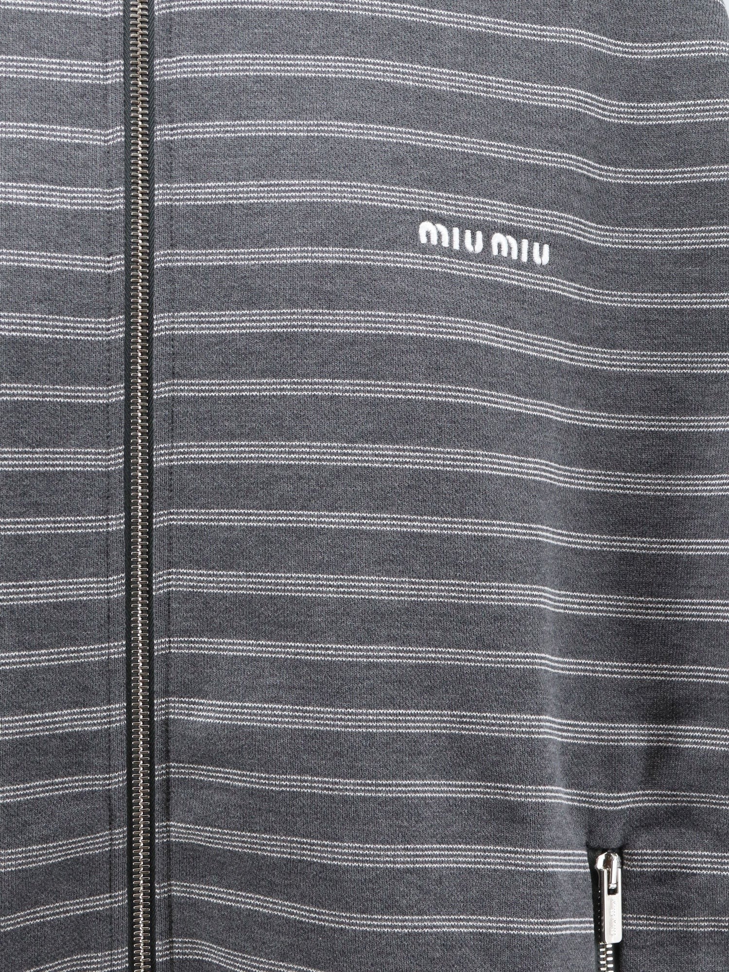 Miu Miu Women's Striped Cotton Sweatshirt White