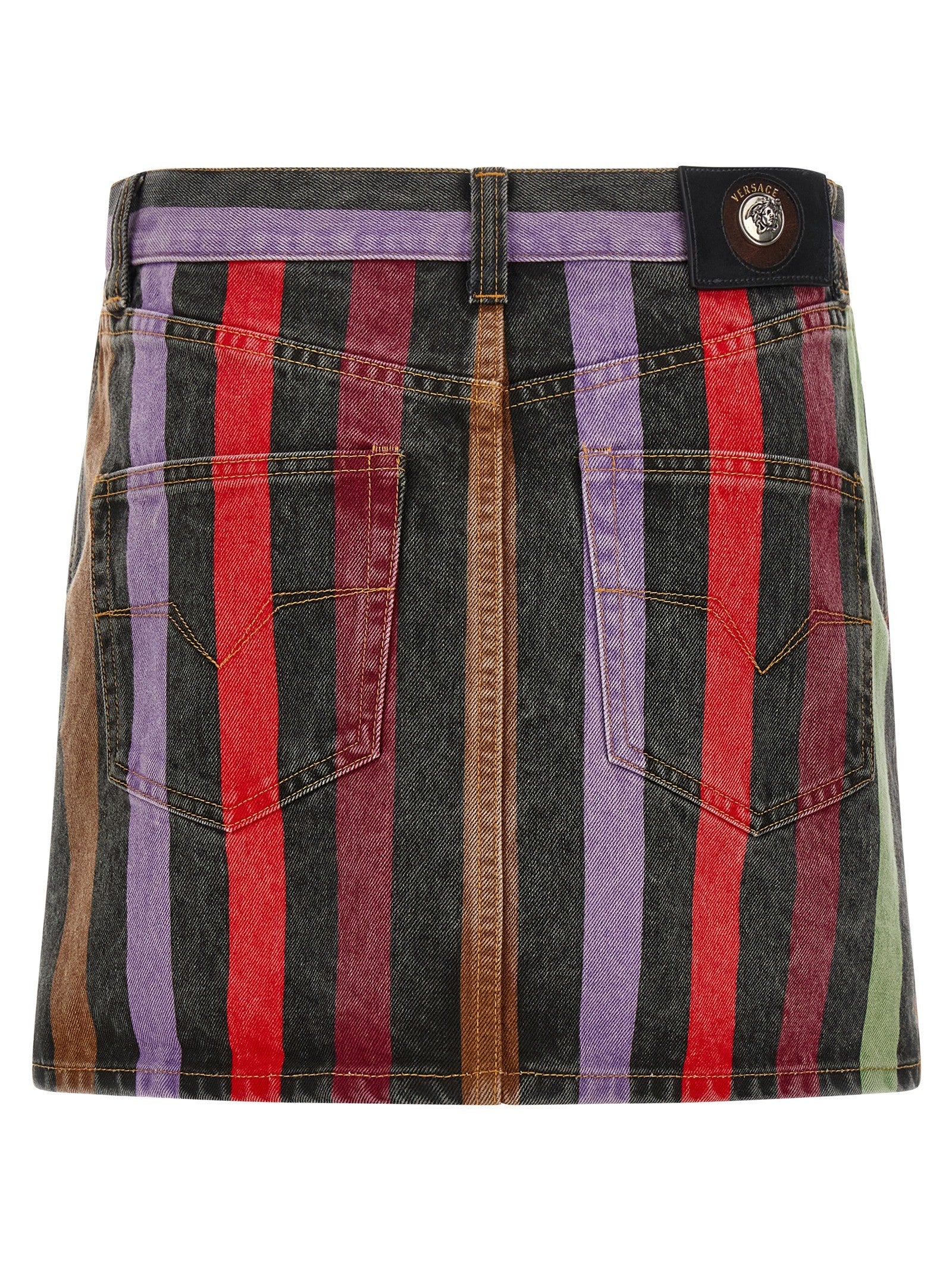 Versace Striped Denim Skirt Gold