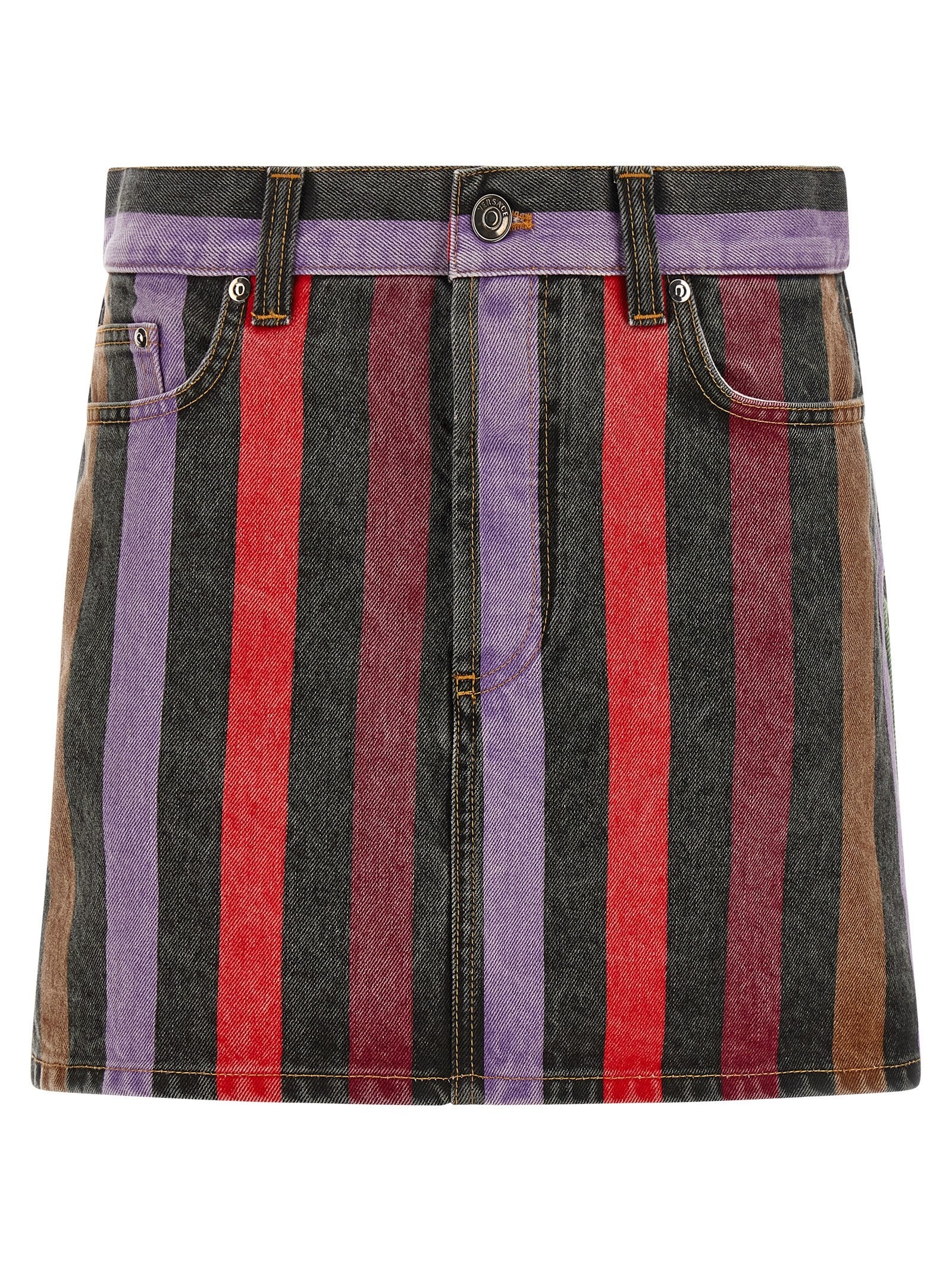 Versace Striped Denim Skirt Gold