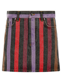 Versace Striped Denim Skirt Gold