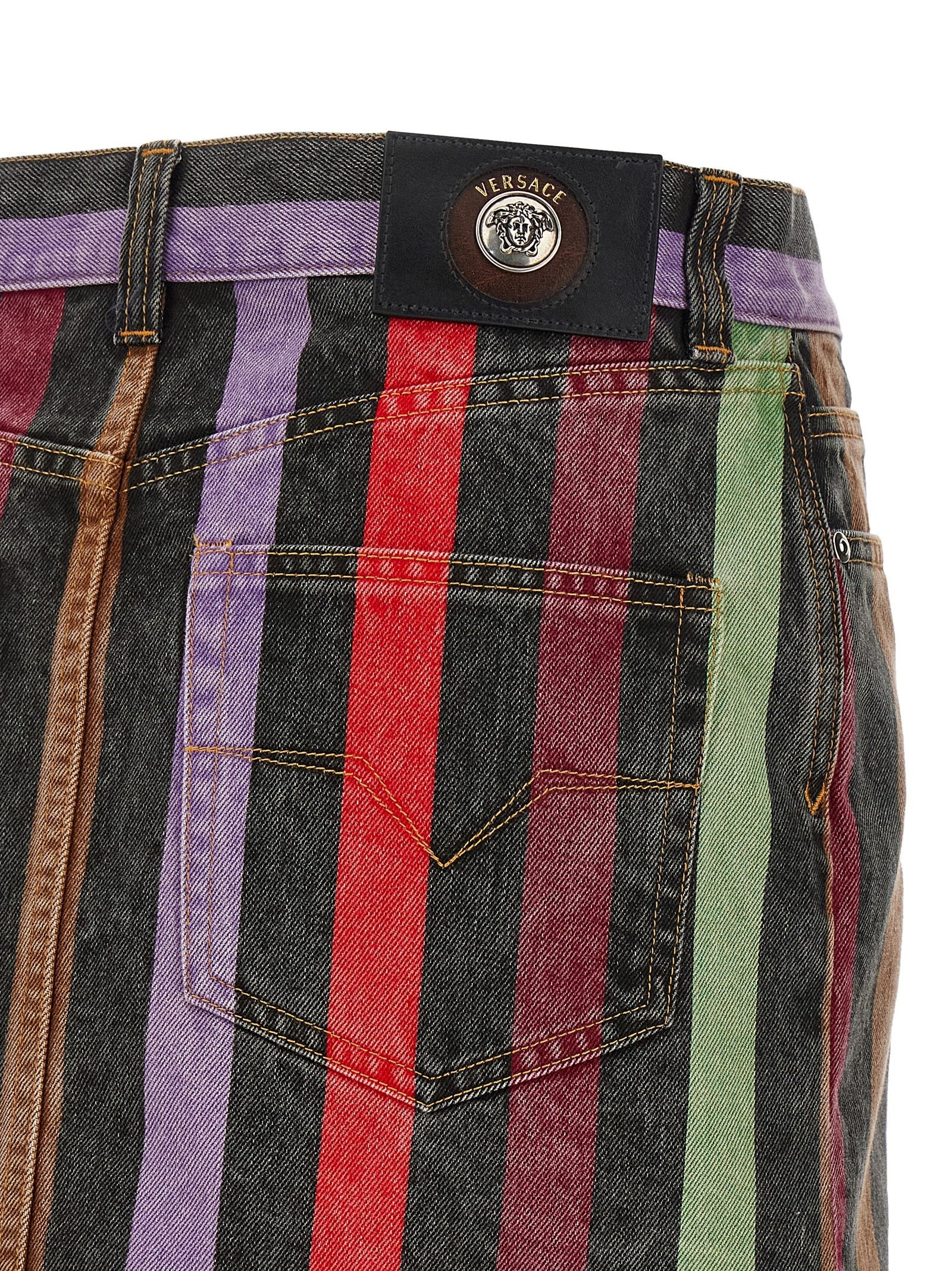 Versace Striped Denim Skirt Gold