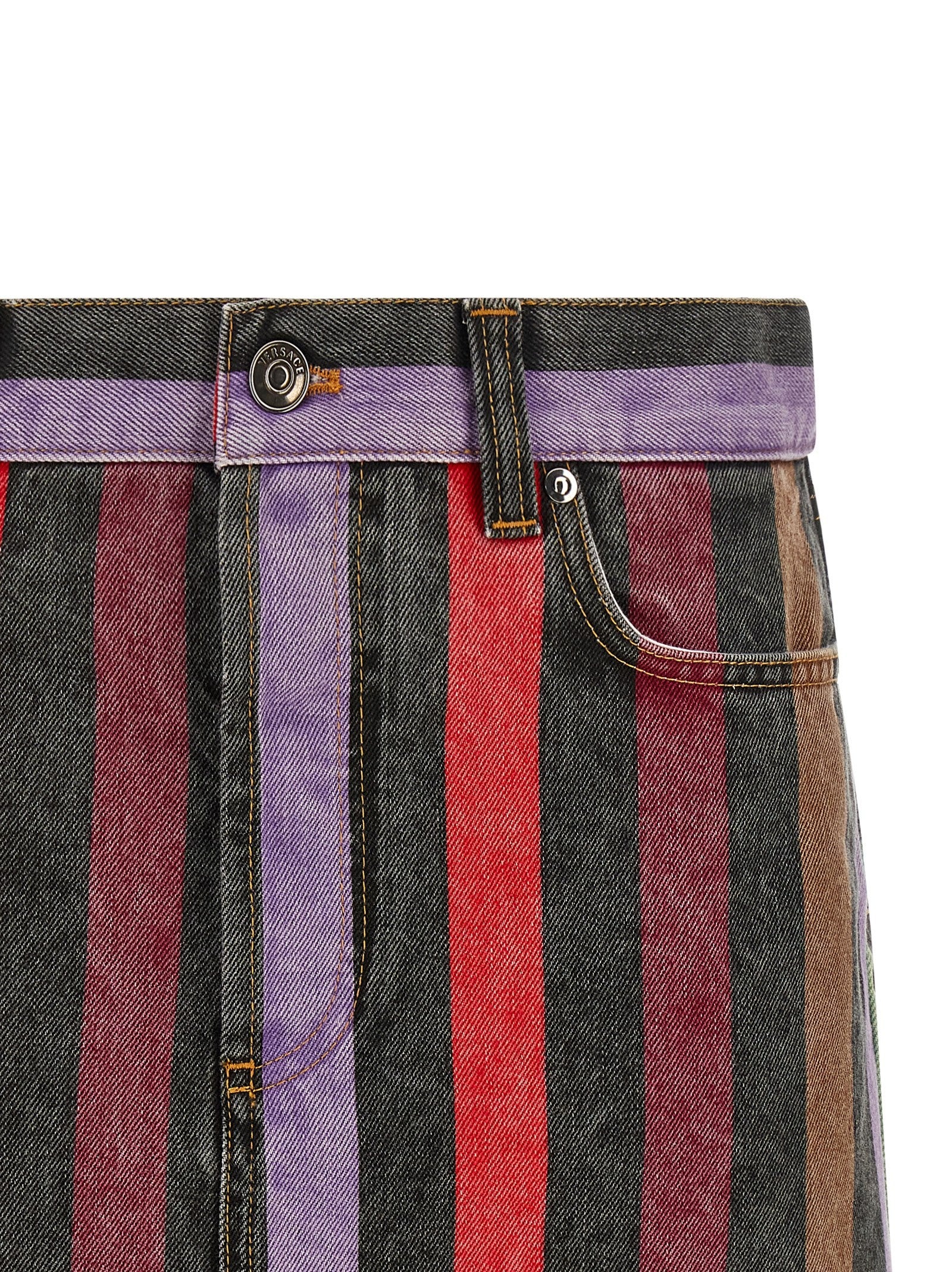 Versace Striped Denim Skirt Gold