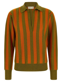 Alberto Biani Striped Knit Polo Shirt Gold